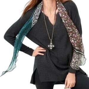 Cabi Snuggle Sweater Cotton V-Neck Oversized Mid Length Tunic Ribbed Gray S